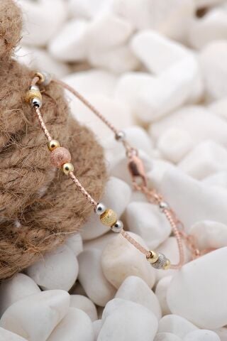 Dorika Altın Yaldızlı Rose Rodyumlu 925 Ayar Gümüş Bilezik 12