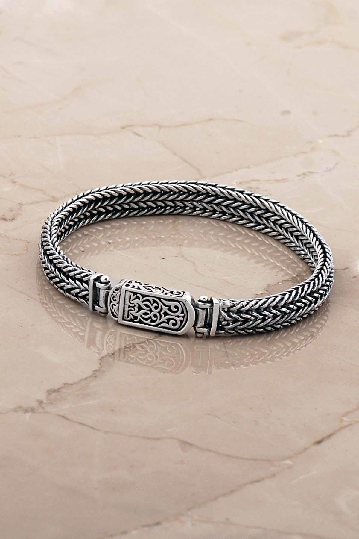 Örgü Elişi 21 Cm 925 Ayar Gümüş Erkek Bileklik 4769