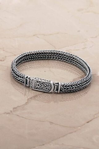 Uzak Şehir Dizisi Örgü Elişi 21 Cm Gümüş Erkek Bileklik 4769