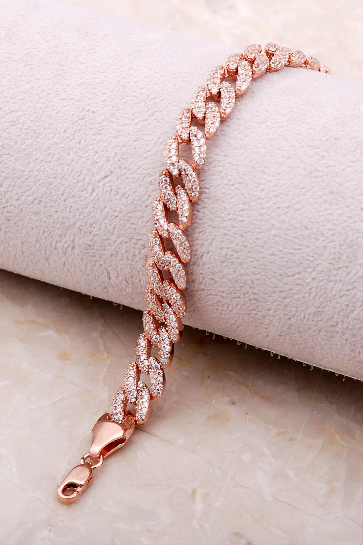 Rose Gümüş Taşlı Gurmet Zincir Bileklik 3475