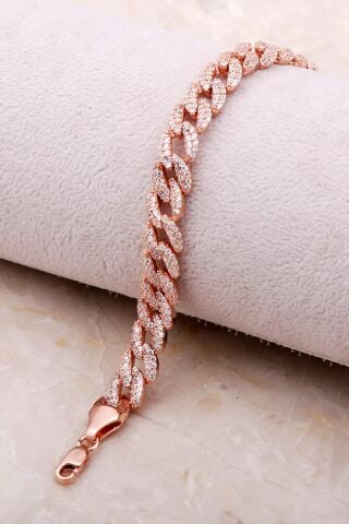 Rose Gümüş Taşlı Gurmet Zincir Bileklik 3475