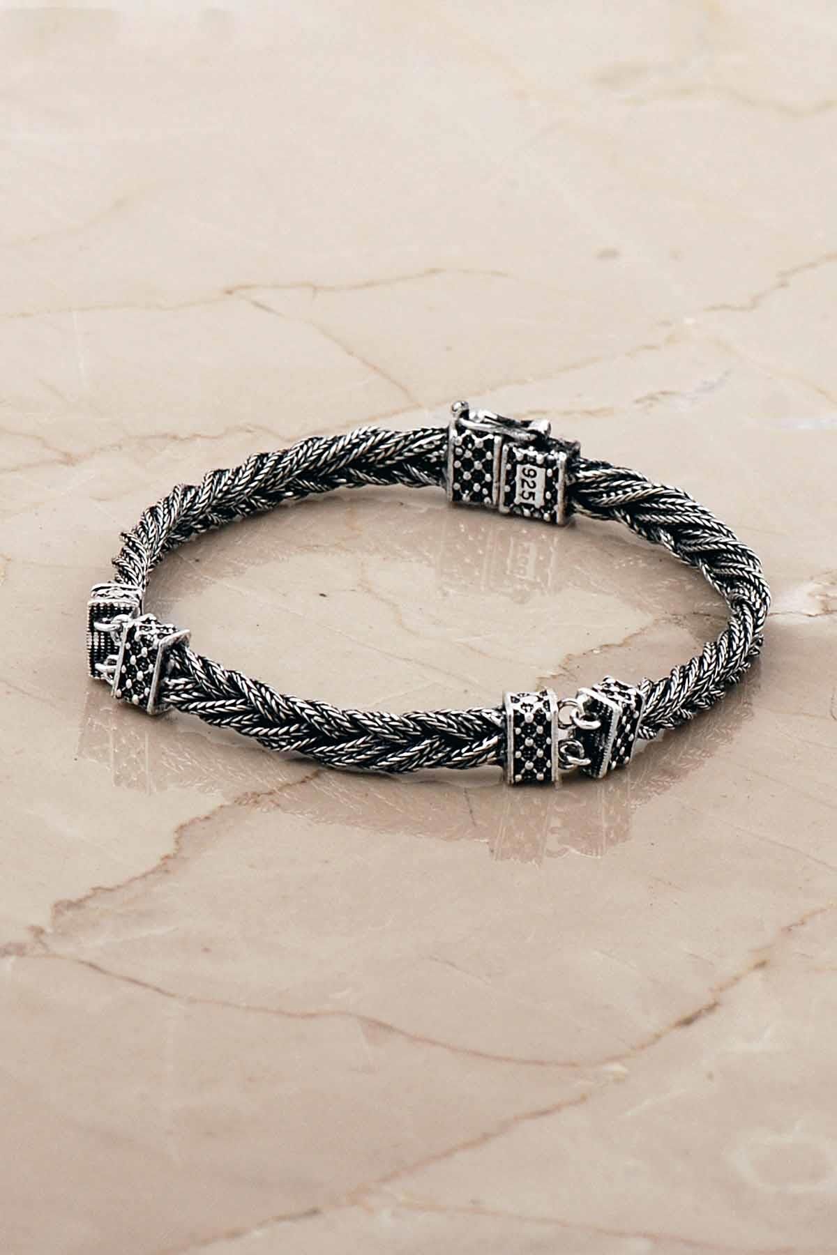 Hasır Örgü Elişi 21 Cm Gümüş Erkek Bileklik 4770