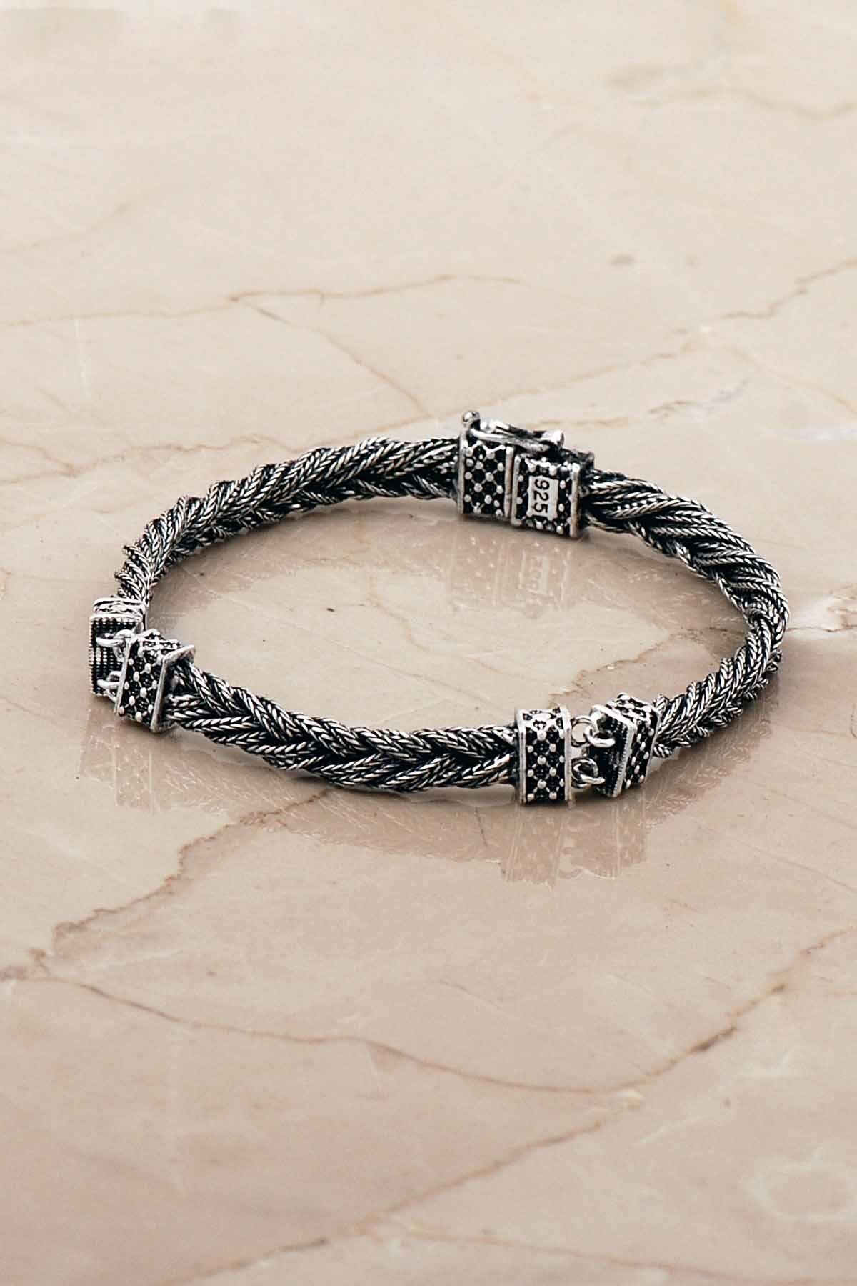 Hasır Örgü Elişi 21 Cm Gümüş Erkek Bileklik 4770