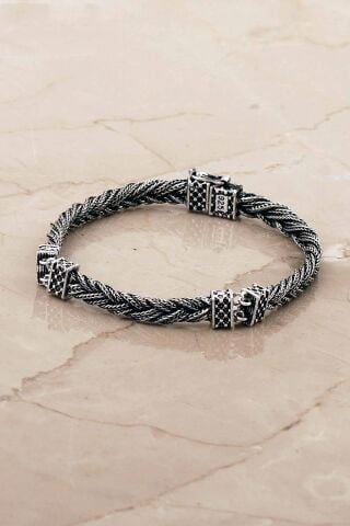 Hasır Örgü Elişi 21 Cm Gümüş Erkek Bileklik 4770