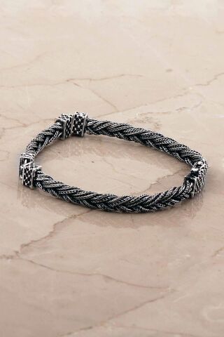 Hasır Örgü Elişi 21 Cm Gümüş Erkek Bileklik 4770