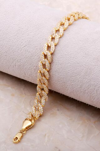 Altın Yaldızlı Taşlı Gurmet Gümüş Bileklik 3477