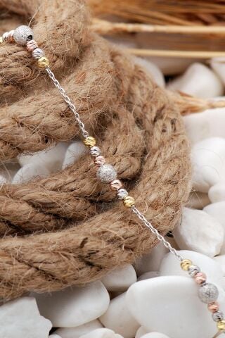 Dorika Altın Yaldızlı Rose Rodyumlu 925 Ayar Gümüş Bileklik 14