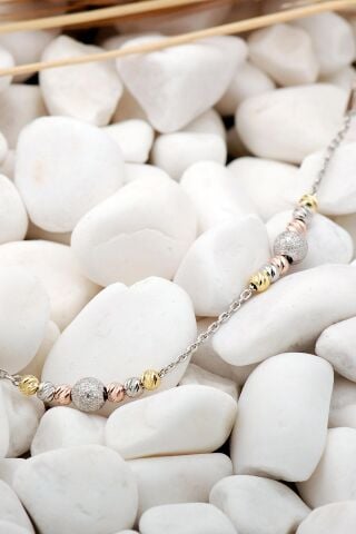 Dorika Altın Yaldızlı Rose Rodyumlu 925 Ayar Gümüş Bileklik 14