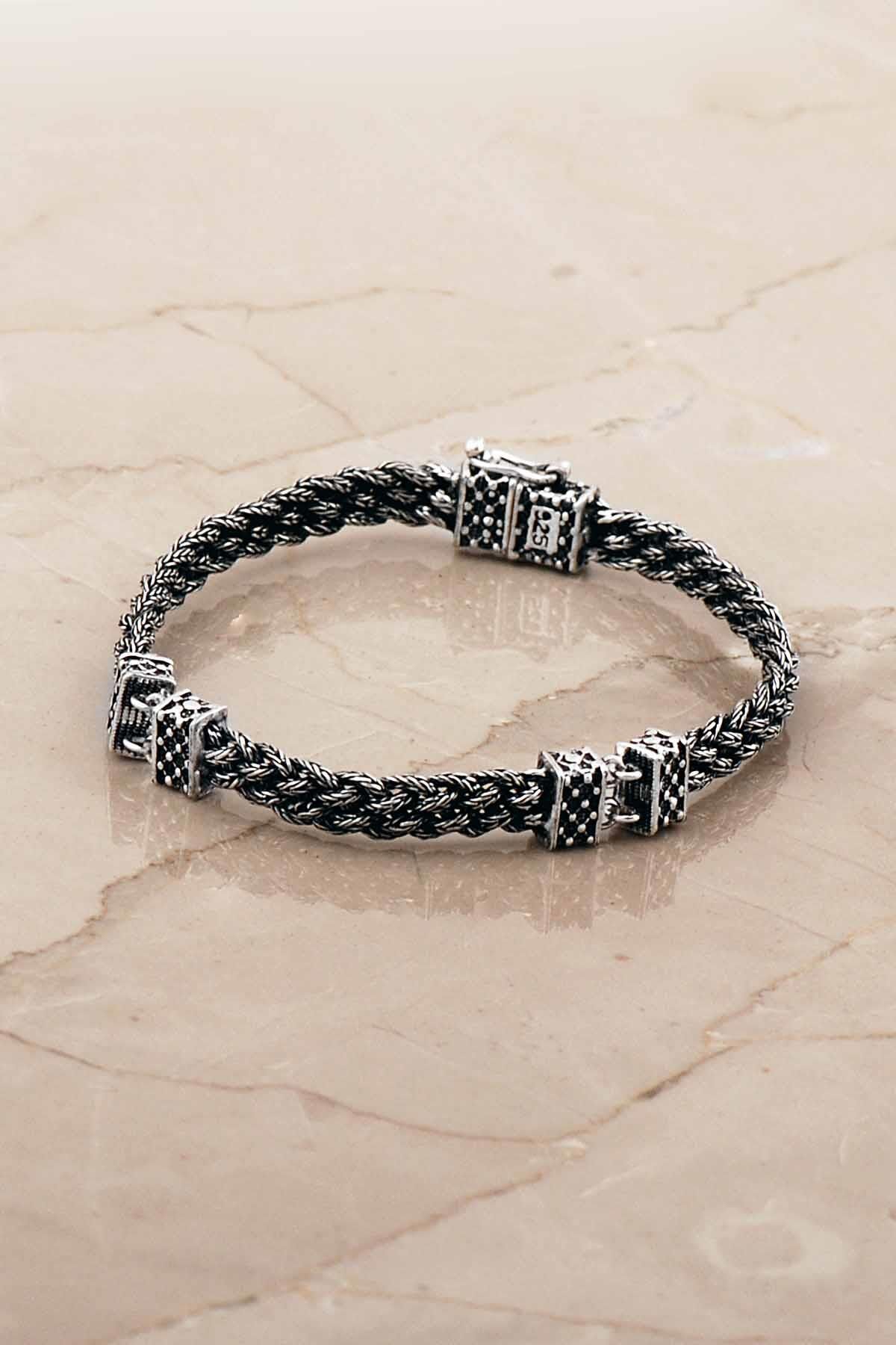 Hasır Örgü Elişi 20,5 Cm Gümüş Erkek Bileklik 4771