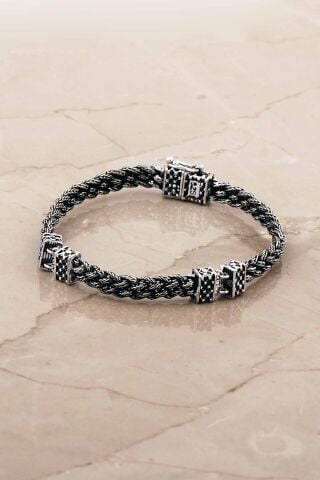 Hasır Örgü Elişi 20,5 Cm Gümüş Erkek Bileklik 4771