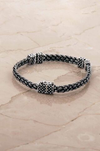 Hasır Örgü Elişi 20,5 Cm Gümüş Erkek Bileklik 4771