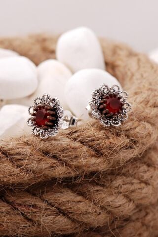 Yakut Taşlı Telkari Elişi Gümüş Küpe 5578