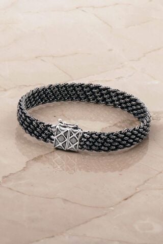 Hasır Örgü Elişi 20,5 Cm Gümüş Erkek Bileklik 4772