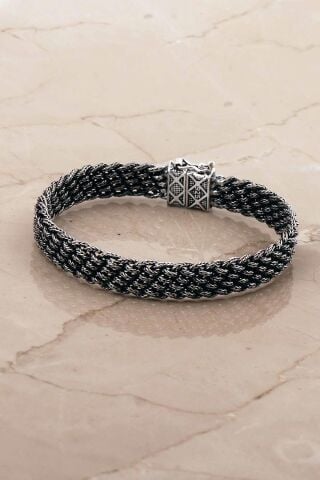 Hasır Örgü Elişi 20,5 Cm Gümüş Erkek Bileklik 4772