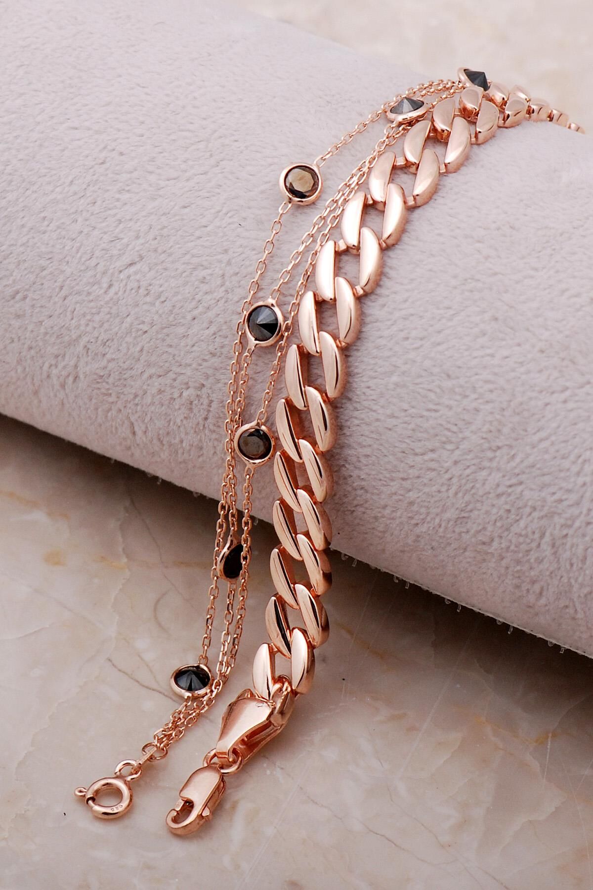 Kombin Rose Gümüş Gurmet Zincir Bileklik 3478