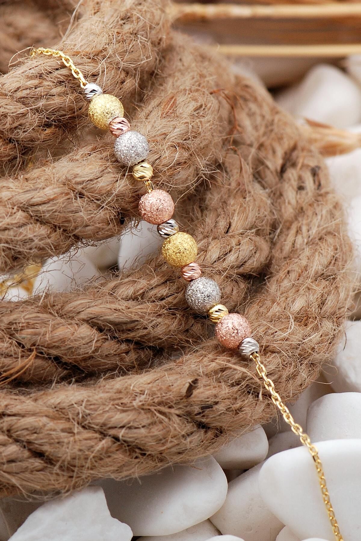 Dorika Altın Yaldızlı Rose Rodyumlu 925 Ayar Gümüş Bileklik 16