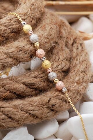 Dorika Altın Yaldızlı Rose Rodyumlu 925 Ayar Gümüş Bileklik 16