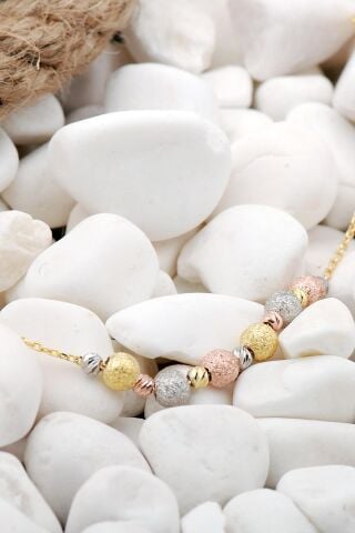 Dorika Altın Yaldızlı Rose Rodyumlu 925 Ayar Gümüş Bileklik 16