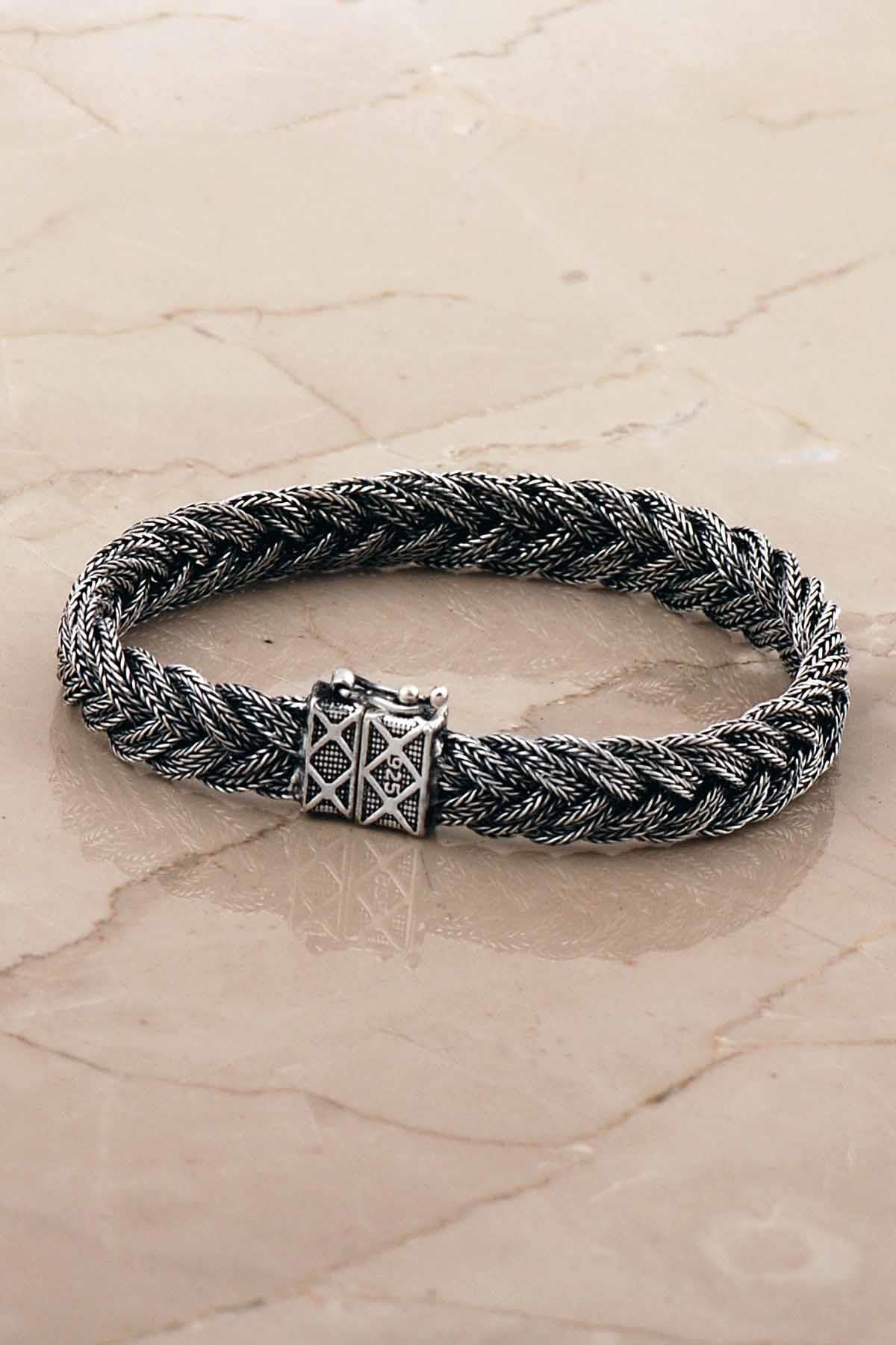 Hasır Örgü Elişi 21,5 Cm Gümüş Erkek Bileklik 4773