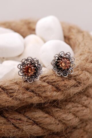 Sarı Zirkon Taşlı Telkari Elişi Gümüş Küpe 5580