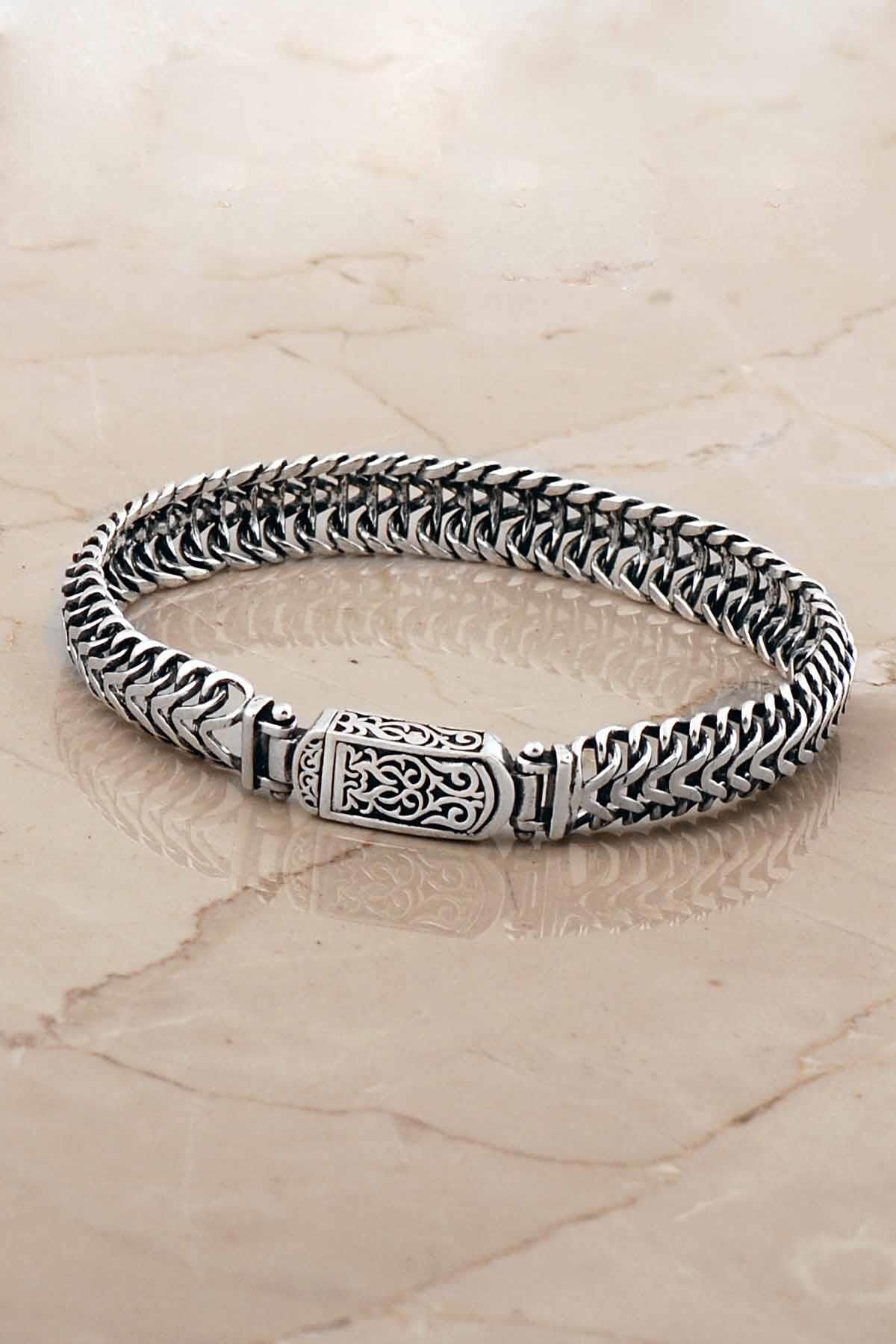 Balık Sırtı Tasarım 21,5 Cm Gümüş Erkek Bileklik 4774