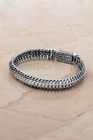 Balık Sırtı Tasarım 21,5 Cm Gümüş Erkek Bileklik 4774