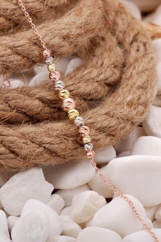 Dorika Altın Yaldızlı Rose Rodyumlu 925 Ayar Gümüş Bileklik 17