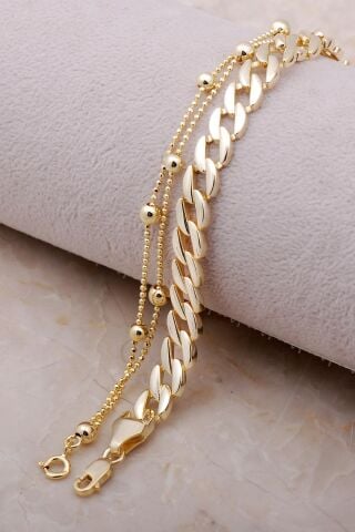 Kombin Altın Yaldızlı Gurmet Zincir Bileklik 3480