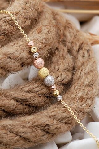 Dorika Altın Yaldızlı Rose Rodyumlu 925 Ayara Gümüş Bileklik 18