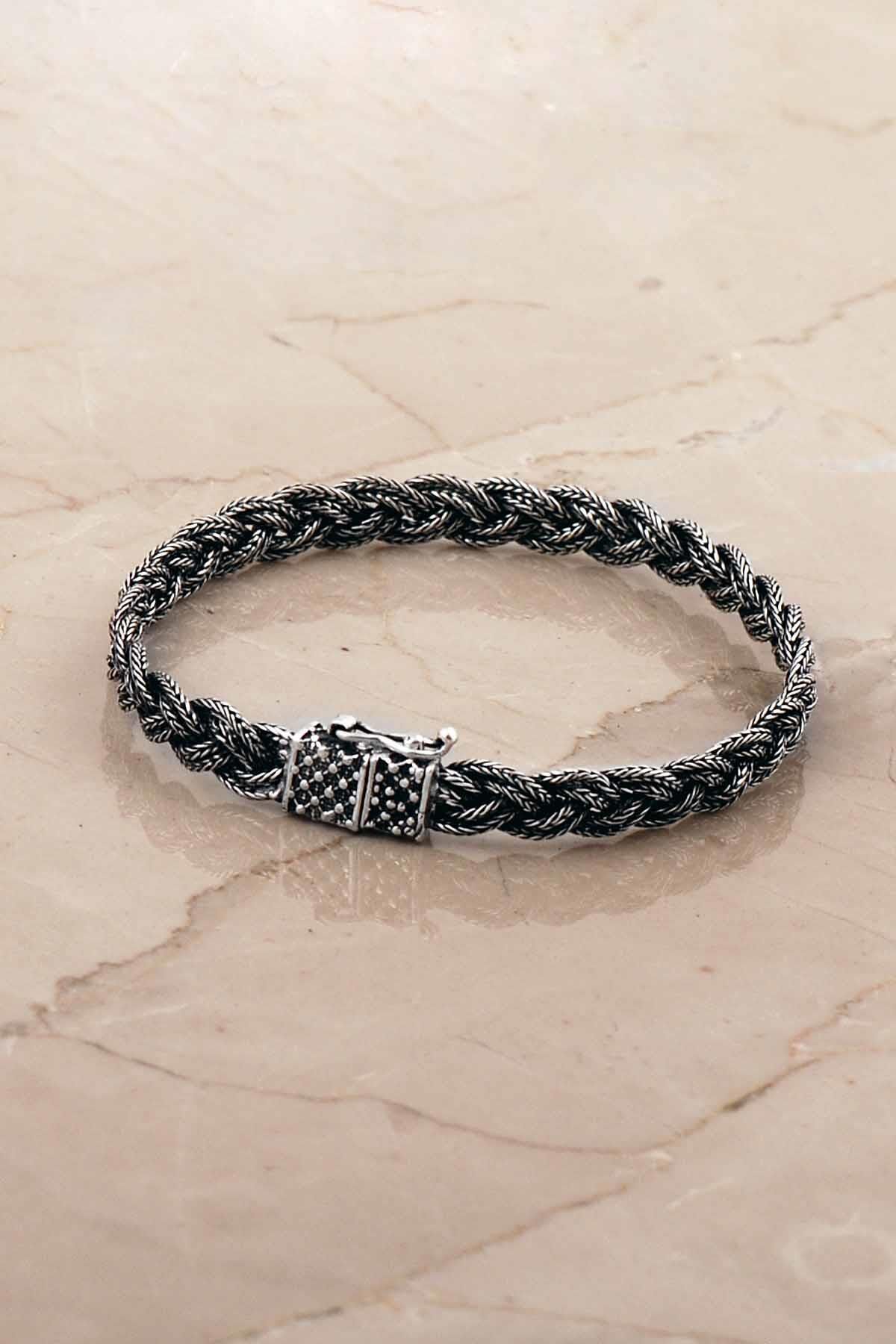 Hasır Örgü Elişi 21 Cm Gümüş Erkek Bileklik 4775