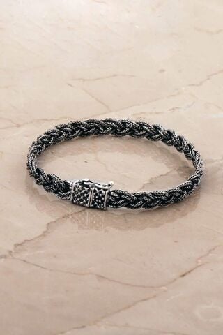 Hasır Örgü Elişi 21 Cm Gümüş Erkek Bileklik 4775