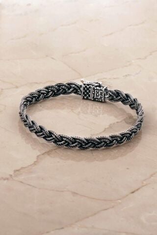 Hasır Örgü Elişi 21 Cm Gümüş Erkek Bileklik 4775