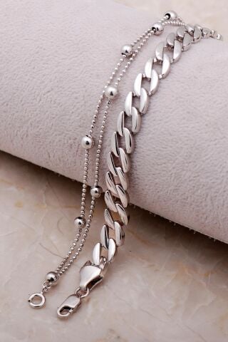 Kombin Gurmet Zincir Dorika 925 Ayar Gümüş Bileklik 3481