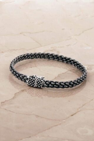 Hasır Örgü Elişi 20,5 Cm Gümüş Erkek Bileklik 4776