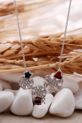 Kar Tanesi Rodyumlu Gümüş Şans Kolye 7395