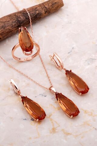 Renk Değiştiren Sultan Taşlı Damla Rose Gümüş Set 2658