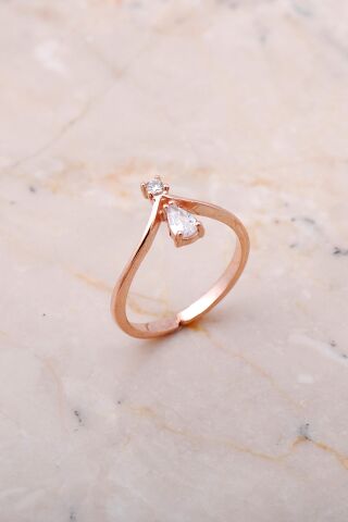 Su Damlası Rose Gümüş Tasarım İnce Yüzük 3486