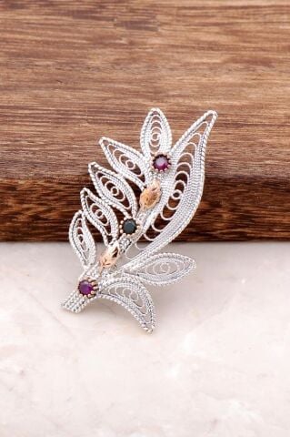 Telkari İşlemeli Tasarım Elişi Gümüş Broş 289