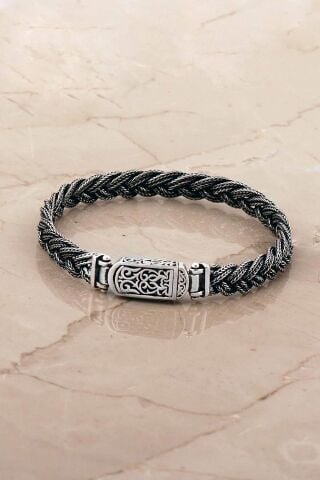 Hasır Örgü Elişi 20,5 Cm Gümüş Erkek Bileklik 4777