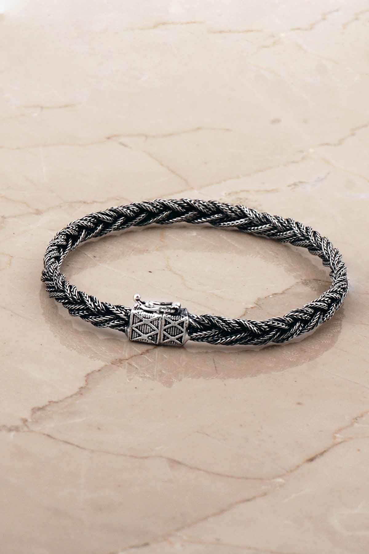 Hasır Örgü Elişi 21,5 Cm Gümüş Erkek Bileklik 4778