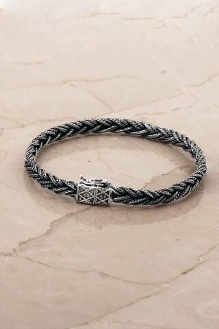 Hasır Örgü Elişi 21,5 Cm Gümüş Erkek Bileklik 4778