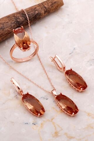 Renk Değiştiren Sultan Taşlı Oval Rose Gümüş Set 2660