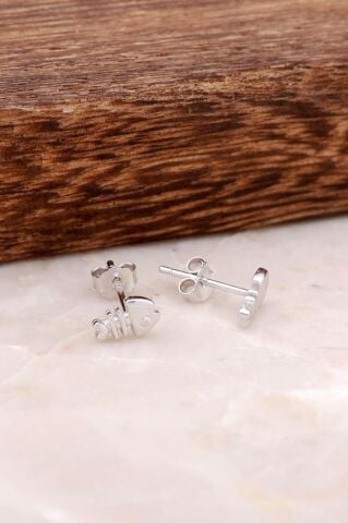 Balık Tasarımlı Elişi Gümüş Küpe 3841