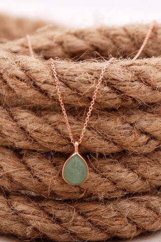 Doğal Prehnit Taşlı Damla Mini Rose Gmüüş Kolye 7755