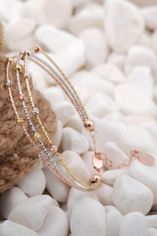 Dorika Rodyumlu Rose Altın Yaldızlı 925 Ayar Gümüş Bilezik 09