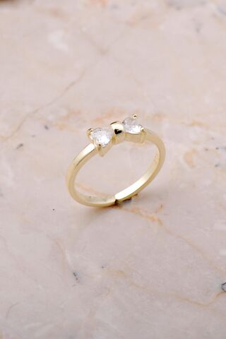 Fiyonk Altın Yaldızlı Gümüş Tasarım İnce Yüzük 3489