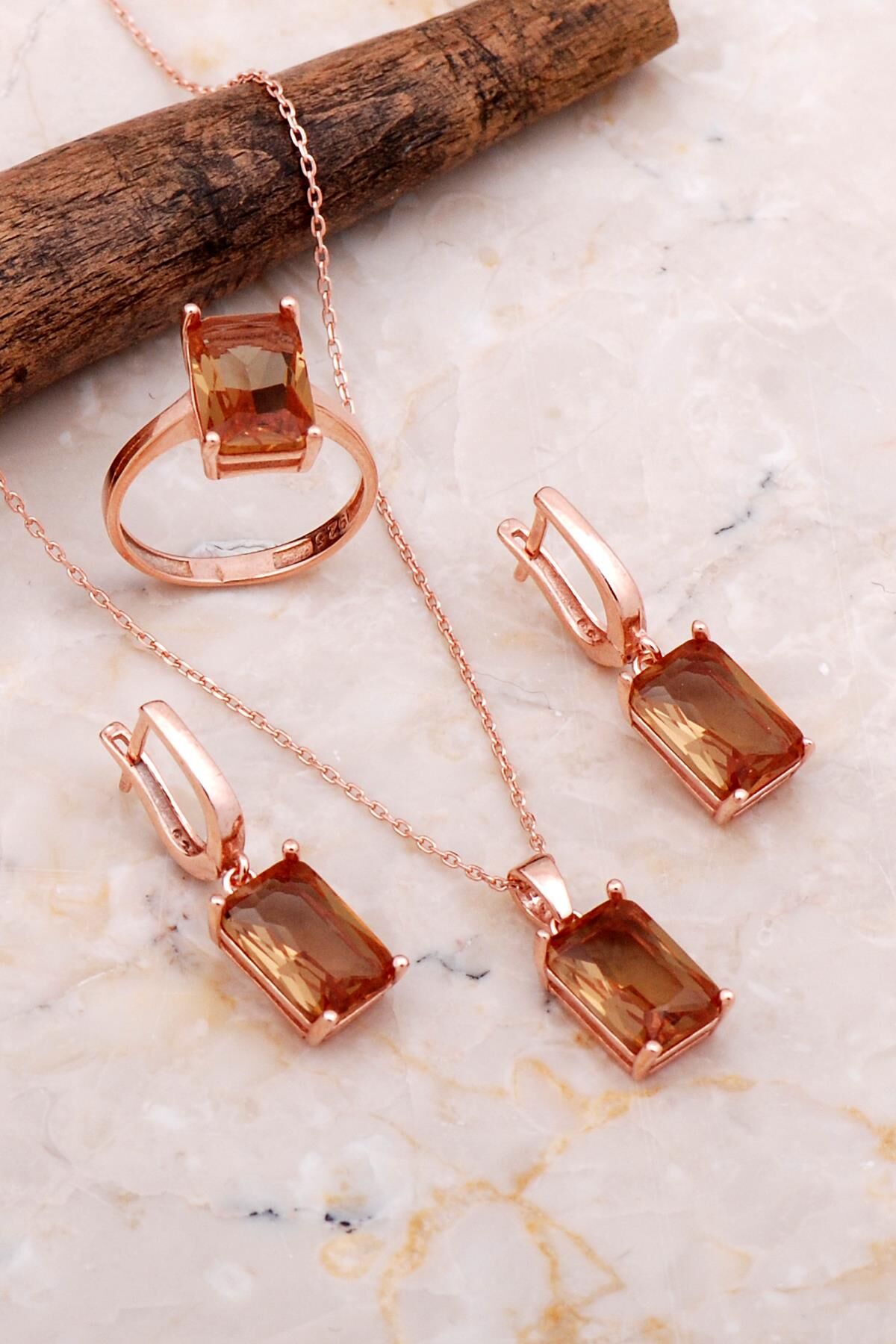 Renk Değiştiren Sultan Taşlı Rose Gümüş Set 2661