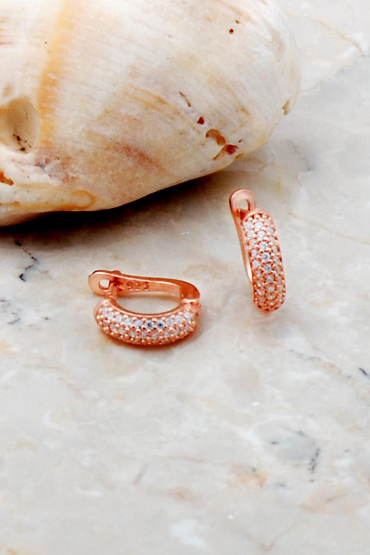 Taşlı Rose Gümüş Küpe 5255