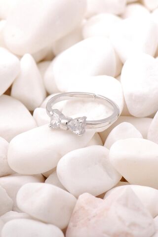 Fiyonk Rodyumlu Gümüş Tasarım İnce Yüzük 3490