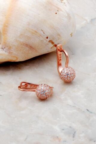 Taşlı Rose Gümüş Top Küpe 5256